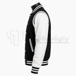 Chaqueta Varsity Personalizada en Blanco y Negro, Cuerpo de Lana, Mangas de Cuero, Chaqueta de Béisbol Letterman, Fabricante de Marca Privada OEM - Product Image 5