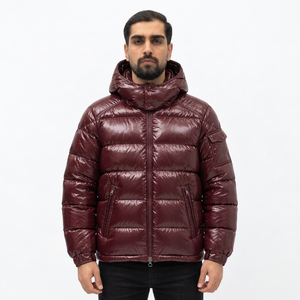 Men's Solid Color Windproof Breathable <b>Fleece</b> Puffer Jacket Hooded <b>Zipper</b> Closure Regular Length Polyester Wadding Winter Casual - Product Image 1
