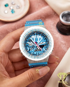 Montre en diamant bleu VVSMoissanite pour homme, en argent sterling 925, sertie de diamants, montre de luxe avec bracelet bleu - Product Image 2