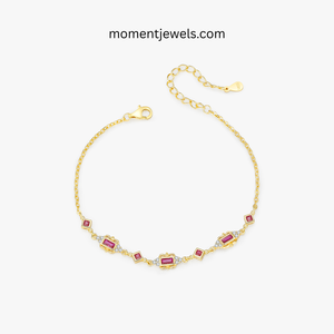 Bracelet à maillons en argent sterling 925 plaqué or avec zircon, bijoux géométriques ajustables pour femmes, cadeau d'anniversaire - Product Image 1