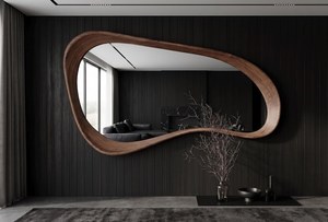 Miroir mural rond encadré en bois naturel fait main moderne - Product Image 4