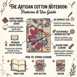Carnet en tissu imprimé en coton avec lien en cordon |   Journal artisanal fait main pour la rédaction, les cadeaux, les acheteurs en détail et en gros - Product Image 6