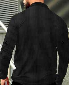 Camiseta Casual de Manga Corta para Hombre, Cuello en V, Cierre de Cremallera de un Cuarto, Corte Regular, Tejido Waffle, Poliéster/Algodón Ecológico, Ribete en Contraste, Color Negro - Product Image 2