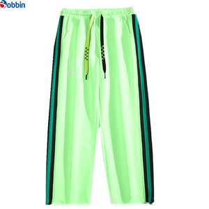 Man Trouser Stacked Sweatpants With Green And <b>White</b> Side Stripes Elastic Waist Drawstring Casual <b>Joggers</b> Breathable - Product Image 4