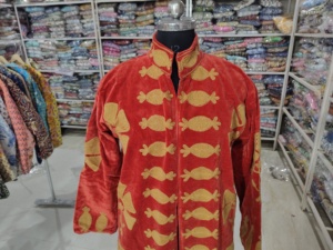 เสื้อแจ็คเก็ตยาวปักลายดอกไม้สีส้ม ผ้ากำมะหยี่ทอลาย  แบบเปิดด้านหน้า สไตล์วินเทจลำลองสำหรับผู้หญิง  บุผ้าลินิน เหมาะสำหรับฤดูหนาว  ของขวัญ - Product Image 4