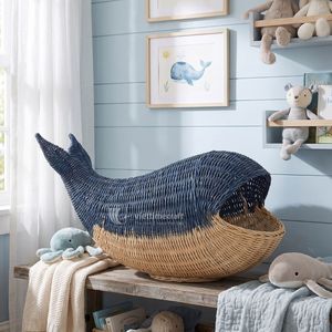 Cesta de Ratán con Forma de Ballena, Hecha a Mano, Ecológica, Azul y Blanca, Tazón de Almacenamiento Tejido, Multifuncional, Decoración para el Hogar y la Habitación Infantil - Product Image 2