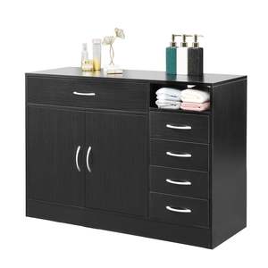 Mueble de baño de doble puerta FCH con cinco cajones MDF y triamina negro RT - Product Image 1