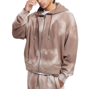 Men's Tie Dye Hooded Tracksuit Set Full Length Zipper Casual Loose Fit Autumn Cotton Gradient Color Pants With Side Pockets - Product Image 3