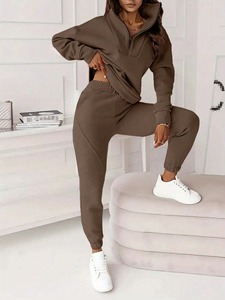 women <b>tracksuit</b> fitted cotton polyester zipper jacket jogger set breathable stretch athletic gym training wear sportswear - Product Image 5