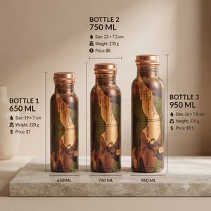 Bouteille d'eau en cuivre artisanale, design camouflage, réutilisable, en métal, anti-fuite, pour voyage, maison, cuisine, cadeau - Product Image 6