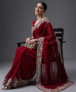 KV Women's Embroidered Designer <b>Saree</b> With Unstitched Blouse - Product Image 3