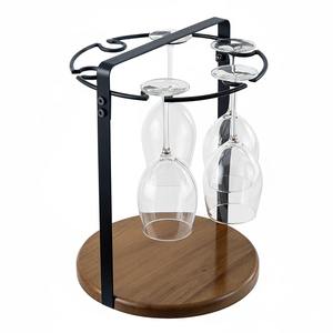 ชั้นวางแก้วไวน์แบบตั้งพื้นสไตล์โมเดิร์นอินดัสเทรียลสีดำ ทำจากโลหะและไม้ ดีไซน์เรียบง่ายสไตล์บ้านไร่ - Product Image 3