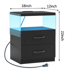 <b>Bedside</b> <b>Table</b> Nightstand with LED Lights Adjustable Light Colors 2 Drawers <b>Black</b> - Product Image 2