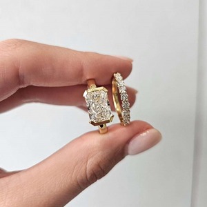 14k Yellow Gold Radiant Diamond <b>Ring</b> 2.52CT Lab Grown <b>Iced</b> Out Half Bezel Statement Engagement <b>Ring</b> Bold Modern Design - Product Image 4