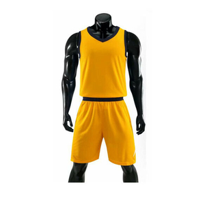 Conjunto de camiseta de baloncesto amarilla para hombre, camiseta sin mangas transpirable de poliéster, pantalones cortos, uniforme deportivo para adultos - Product Image 1