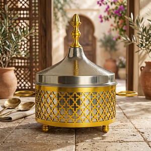 Luxury Gold Chafing Dish Premium Laser-Cut Design With <b>Chrome</b> Hammered Lid High Quality Metallic Finish For Elegant Dining - Product Image 4