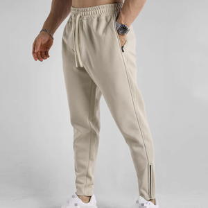 Pantalon de sport décontracté pour homme, nouvelle collection printemps-automne, haute élasticité, respirant, avec fermeture éclair sur la jambe, pour le fitness, la course à pied et le jogging - Product Image 1