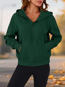 Sweat-shirt court à demi-zip pour femme, manches longues, coupe oversize, hiver, 100% coton, écoresponsable, mode Y2K, ODM - Product Image 3