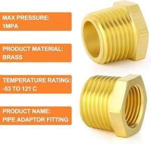 Reductor de Latón con Conexión Hexagonal, Rosca Macho BSP de 3/8 Pulgadas x Rosca Hembra BSP de 1/2 Pulgada, Accesorio para Tuberías con Adaptadores de Rosca de Latón - Product Image 3