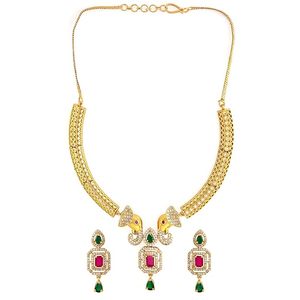 Ensemble collier et boucles d'oreilles en alliage plaqué or avec zircon, design classique pour femmes, bijoux de mariage - Product Image 1