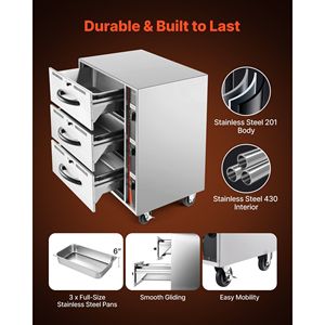Scaldavivande Elettrico Commerciale a Tre Cassetti in Acciaio Inossidabile, Armadio Scaldavivande Standard 85°F per Attrezzature di Riscaldamento - Product Image 5