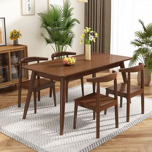 Modern Minimalist Solid Wood Rectangle Dining <b>Table</b> with Splayed <b>Legs</b> and 4 Matching Chairs for Family Dinner Hotel Apartment - Product Image 3