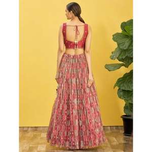 Ravishing Brown Mirror Work Organza Vestidos de cóctel Elegante Lehenga Choli para compromisos - Product Image 3