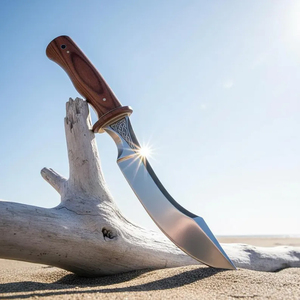 Couteau de chasse artisanal en acier J2 de 12 pouces, lame noircie, manche en bois orné - Product Image 1