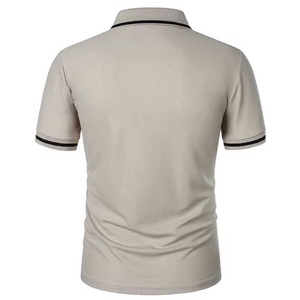 Wholesale <b>Men</b>’s <b>Polo</b> <b>Shirt</b> Navy Blue Beige Short Sleeve Contrast Trim Chest <b>Pocket</b> Custom Logo OEM Apparel - Product Image 6