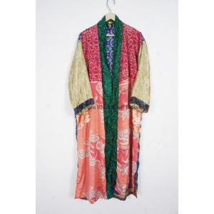 Kimono Robe Unique Fait Main Vintage Japonais 100% Soie Satinée Col en V avec Cordon de Serrage pour Femme, Patchwork Long Élégant et Doux pour l'Été - Product Image 3