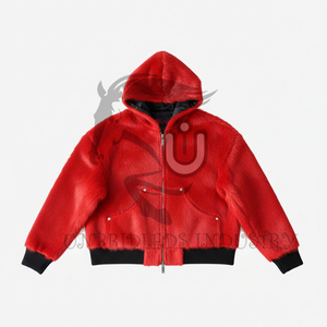 Sudadera con capucha de cuero vacuno de doble cremallera, nueva moda 2026, color rojo - Product Image 1