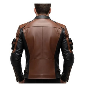 Blouson de moto en cuir pour homme, style color-block, manches longues, coupe-vent, style motard, toutes saisons, pour adulte - Product Image 4