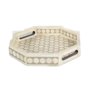 Plateau de service octogonal en nacre de luxe, motif nid d'abeille géométrique, plateau décoratif moderne pour la décoration de la maison, en solde - Product Image 1