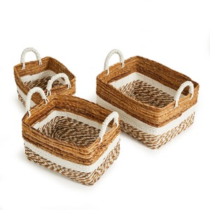 Set of 3 Seagrass <b>Baskets</b> with Sewing Fabric Handmade <b>Storage</b> <b>Basket</b> Wholesale eco-friendly Made in Vietnam - Product Image 1