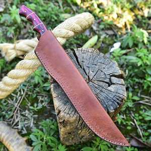 Couteau artisanal de 7 pouces en acier Damas à motif torsadé, qualité industrielle professionnelle, extra-affûté, avec fourreau en cuir écologique - Product Image 5