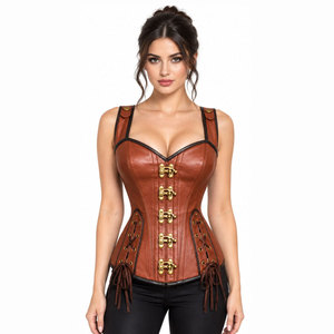 Women Leather <b>Corset</b> With Hook-and-Eye Closure And Side <b>Lace</b>-<b>Up</b> Design Firm Shaping For Daily Wear - Product Image 2