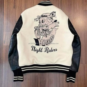 Veste universitaire personnalisée avec logo, veste de baseball pour couple, veste pour homme avec manches en cuir, broderie, veste universitaire noire - Product Image 3