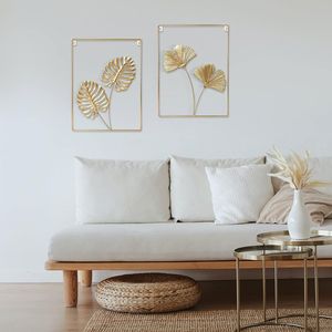 Ensemble de 2 décorations murales en métal doré, art mural fait main pour la décoration intérieure du salon, du couloir, de la chambre à coucher, de l'hôtel - Product Image 2