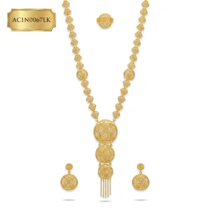 Luxury Arabic Gold Plated Flower Box Chain Long Necklace Set for Women Dubai Style <b>Bridal</b> Jewelry Statement Pendant Earrings - Product Image 2