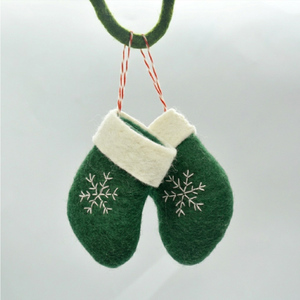 Handmade Green Felt <b>Christmas</b> <b>Stockings</b> Ornament with White Snowflake Embroidery Hanging String - Product Image 4