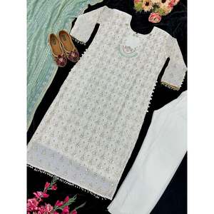 ชุดท็อปและกางเกงผ้าจอร์เจตต์ปักลายลูกปัดสีเขียวทะเล พร้อมผ้าคลุมไหล่ - Product Image 2