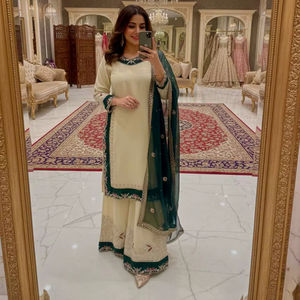 ผ้าคลุมไหล่ผู้หญิง TOP PLAZZO ผ้าฟูซ์จอร์เจตต์เนื้อหนัก ปักลายปักเลื่อม พร้อมงานปักมือ ชุดสำหรับงานปาร์ตี้ ความยาวระดับเข่า แห้งเร็ว - Product Image 1