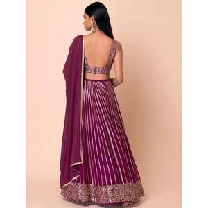 Grande tenue de fiançailles en georgette à paillettes violet foncé Lehenga Choli - Product Image 4
