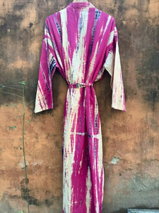 Vestido Kimono Cruzado de Rayón con Estampado Tie-Dye Vintage para Mujer, Diseño Sólido, Tejido con Cintura Natural, Ideal para la Playa - Product Image 2