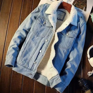 Winter Bomber Jacket Casual Warm <b>Denim</b> <b>Coat</b> Stand Windproof Hooded Vintage <b>Denim</b> Jacket Front 100% Cotton Black Blue - Product Image 4