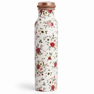 Elegant Floral Printed Design <b>Copper</b> <b>Bottle</b> Perfect For Water Wellness And Modern Sustainable Living Travel Office Gym Yoga Gift - Product Image 1