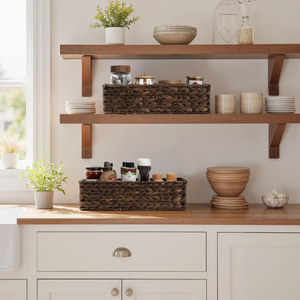 Panier artisanal en jacinthe d'eau naturelle pour la décoration intérieure, bacs de rangement pour étagères, organisateur en jonc de mer tressé pour le dessus du réservoir de toilettes - Product Image 2
