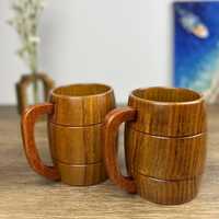 Tasses en bois classiques durables et écologiques de haute qualité avec poignée, fabriquées à la main de manière créative, artisanat intemporel TS-210 pour bière, jus, lait, eau