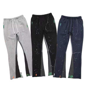 Men's Lightweight Breathable Eco-Friendly Spandex/Cotton Mid Waist Embroidered Straight Loose Fit <b>Stacked</b> Sweatpants Track Baggy - Product Image 1