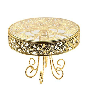 Support à dessert doré à 2 niveaux, orné d'un fin bord festonné en dentelle et d'une poignée circulaire, disponible à prix de gros. - Product Image 5